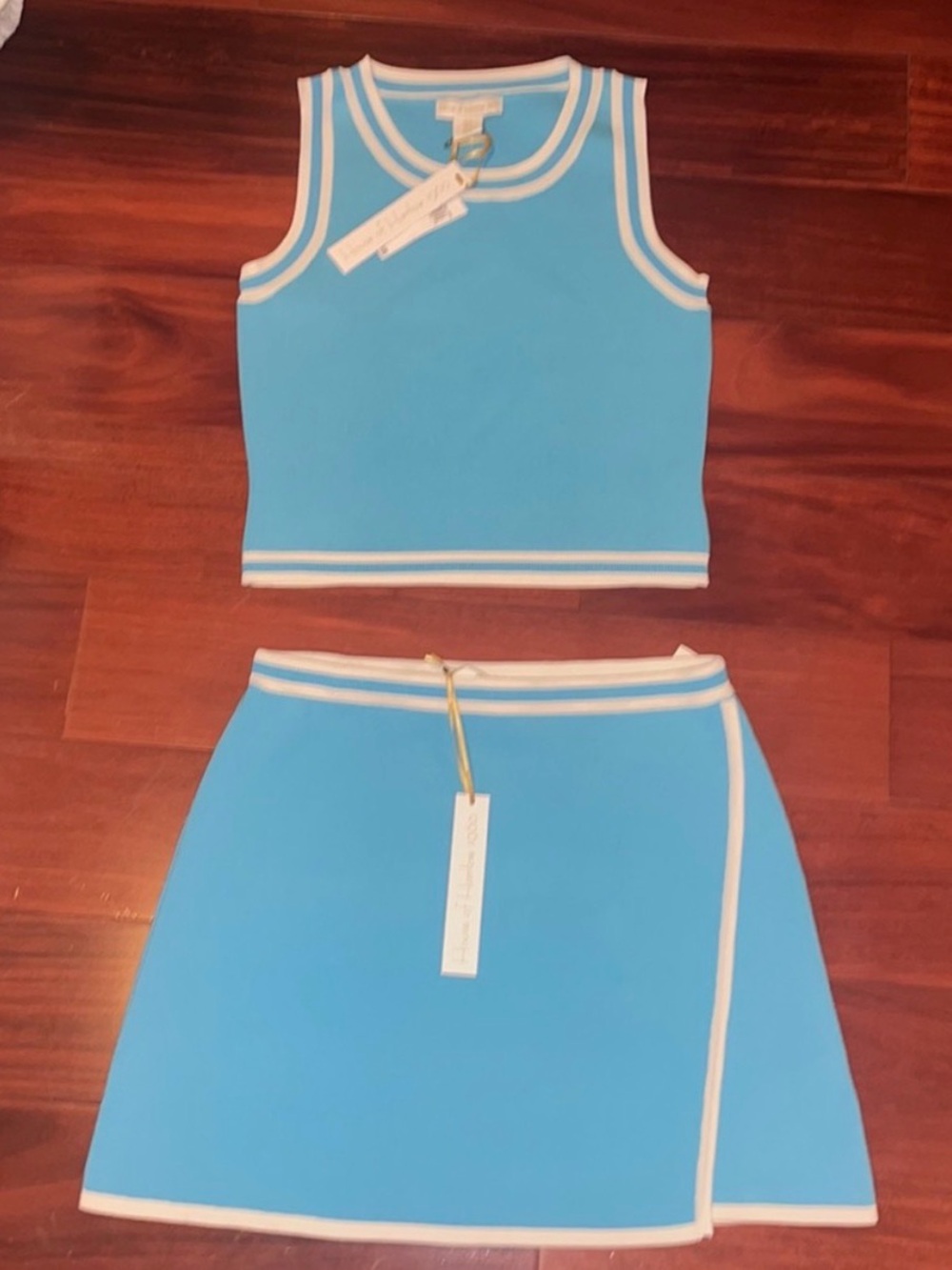 New HOUSE OF HARLOW 1960 Blue / White Skirt Set